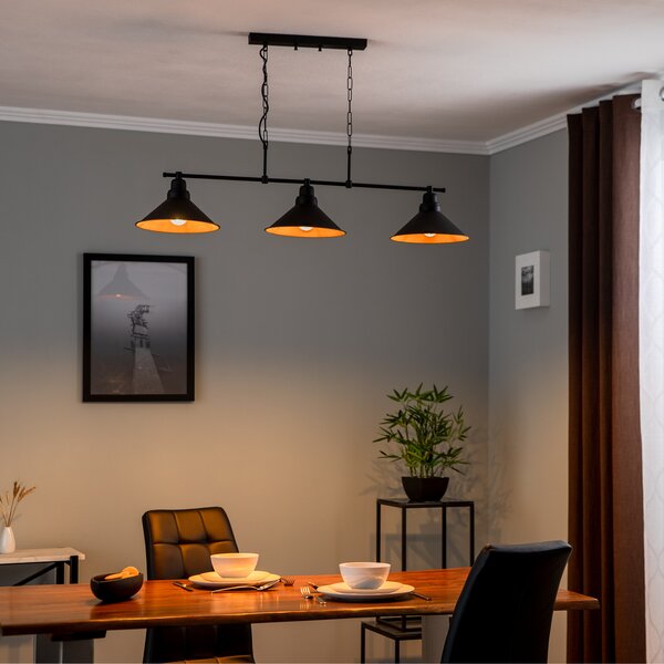 Opviq Lampă suspendată Sivani MR-835 3 becuri liniar negru / auriu, reglabil, Negru, Camera de zi / sufragerie, Metal, Modern
