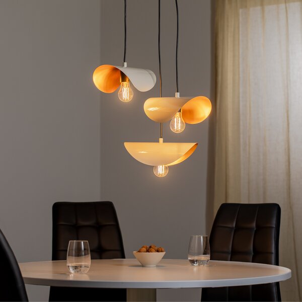 Opviq Lampă suspendată Sivani MR-964 3 becuri rondel alb / auriu, reglabil, Alb, Camera de zi / sufragerie, Metal, Modern
