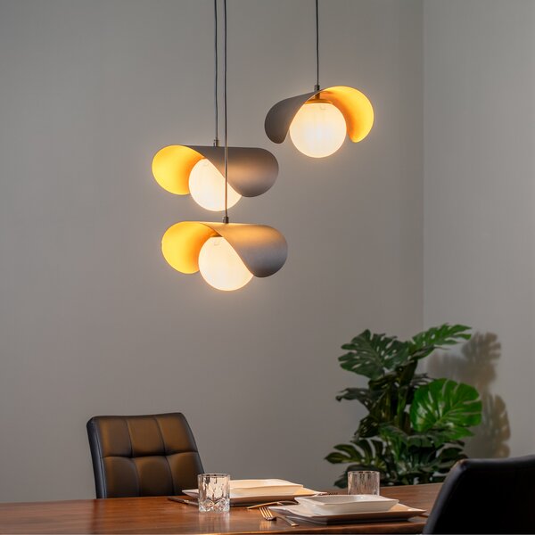 Opviq Lampă suspendată Vatoz 6142 3 becuri Rondell negru opal sticlă, reglabil, Negru, Camera de zi / sufragerie, Metal, Modern, glob
