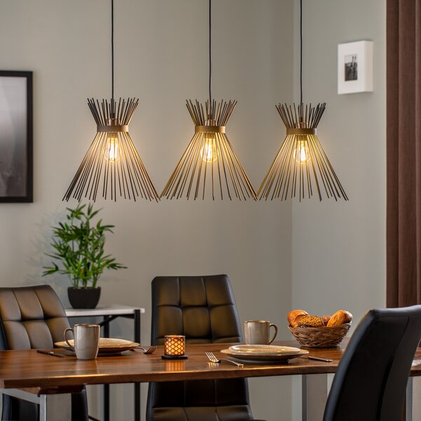 Opviq Lampă suspendată Kirpi 3088 3 becuri liniar negru, reglabil, Negru, Camera de zi / sufragerie, Metal, Modern