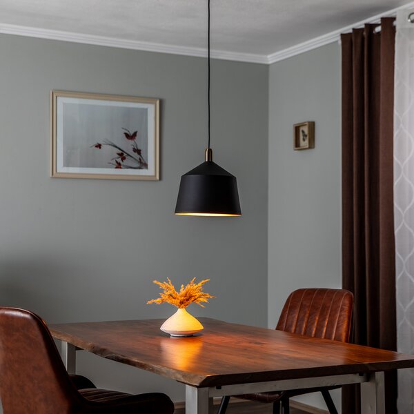 Opviq Saglam 3720 lampă suspendată 1 bec Ø25cm negru / auriu, reglabil, Negru, Camera de zi / sufragerie, Metal, Vintage