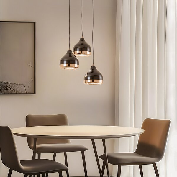 Opviq Lampă suspendată Yildo 6871 3 becuri rondel negru/coper, reglabil, Negru, Camera de zi / sufragerie, Metal, Modern