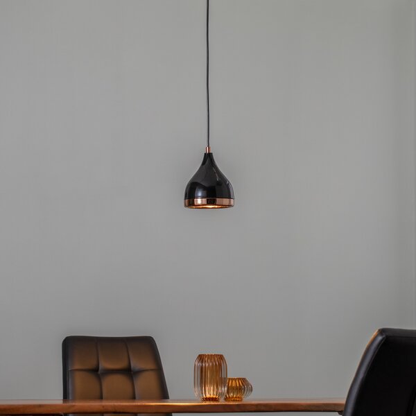 Opviq Lampă suspendată Yildo 7000 1 bec Ø15cm negru/coper, reglabil, Negru, Camera de zi / sufragerie, Metal, Modern
