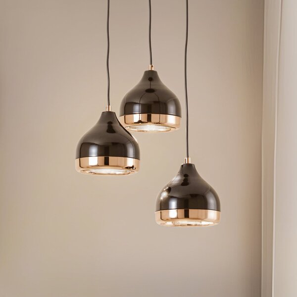Opviq Lampă suspendată Yildo 6871 3 becuri rondel negru/coper, reglabil, Negru, Camera de zi / sufragerie, Metal, Modern