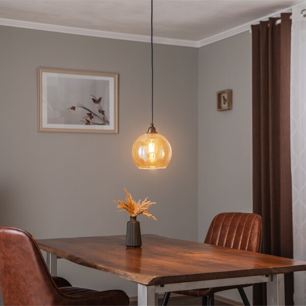Opviq Lampă suspendată Gold 020 1 bec sticlă Ø20cm, reglabil, Auriu / Alamă, Camera de zi / sufragerie, Sticlă, Modern