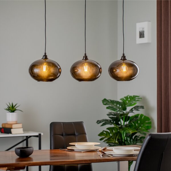 Opviq Lampă suspendată Smoked 052 3 becuri sticlă liniară Ø27cm, reglabil, Gri, Camera de zi / sufragerie, Sticlă, Modern