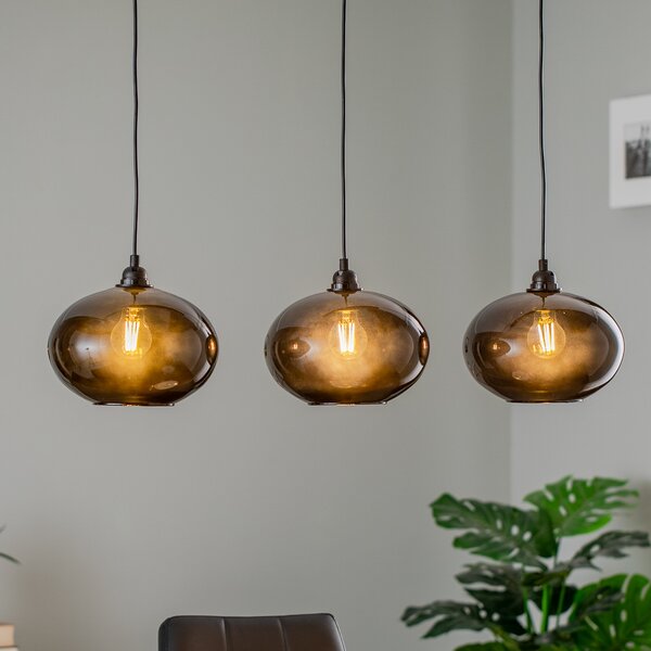 Opviq Lampă suspendată Smoked 052 3 becuri sticlă liniară Ø27cm, reglabil, Gri, Camera de zi / sufragerie, Sticlă, Modern