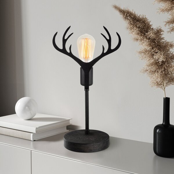 Opviq Lampă de masă GMN-000011 coarne cerb negru, Negru, Camera de zi / sufragerie, Metal, Modern