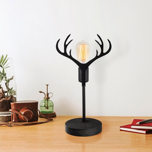 Opviq Lampă de masă GMN-000011 coarne cerb negru, Negru, Camera de zi / sufragerie, Metal, Modern