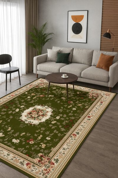 Model Lotos 1525 310, Covor Dreptunghiular, Verde Dreptunghi, Verde, 60x110