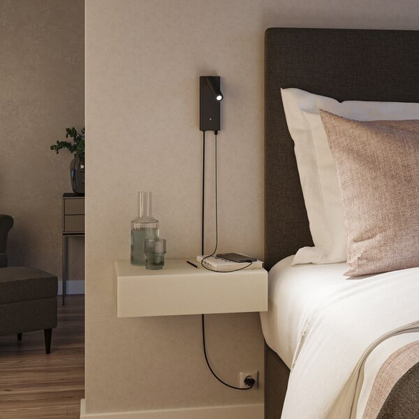 Paulmann Hulda Spot LED USB de perete, dimabil, negru, comutator, reglabil, Negru, dormitor, Metal, Modern