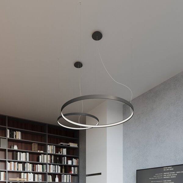 SOLLUX LIGHTING Lampă suspendată LED Rio 55, orizontală 3.000K negru, Negru, Camera de zi / sufragerie, Aluminiu, Modern