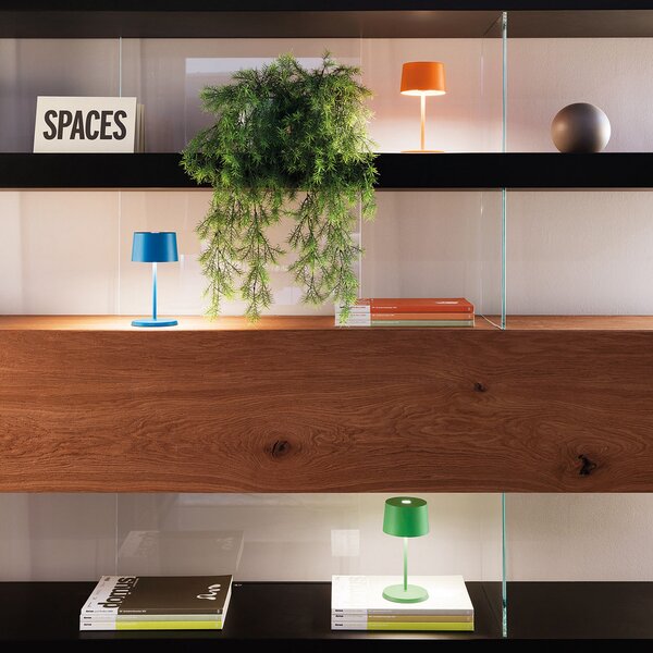 Zafferano Olivia mini 3K lampă de masă reîncărcabilă capri albastru, reglabil, Albastru, Camera de zi / sufragerie, Aluminiu, Modern