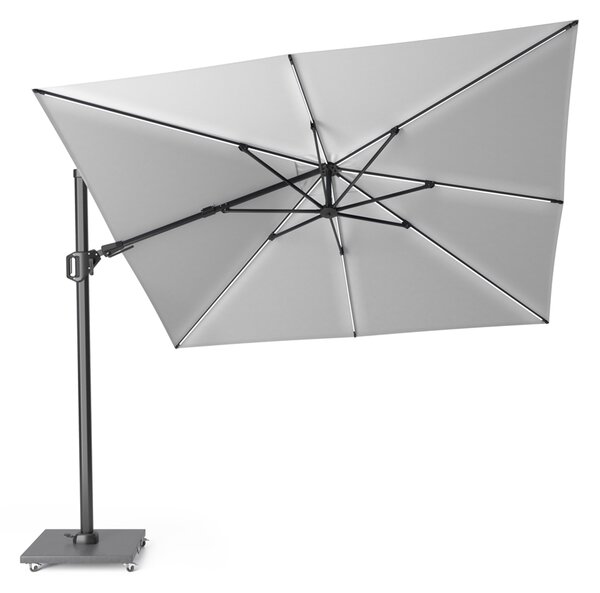 Set umbrela terasa / gradina Platinum Challenger T2 Glow cu LED, 3x3 m, patrata, gri deschis, suport granit Sorrento negru 90 kg inclus