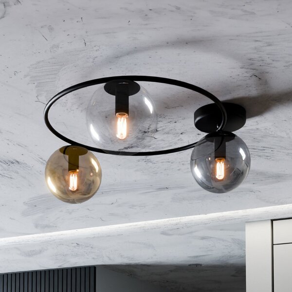 Euluna Plafonieră Ascella, 3 becuri, negru/colorat, reglabil, Negru, Camera de zi / sufragerie, Metal, Modern