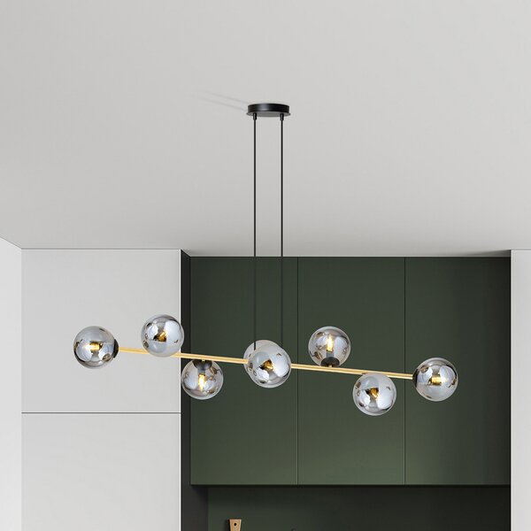 Euluna Lampă suspendată Glassy, 8 becuri, negru/auriu/grafit, reglabil, Negru, Camera de zi / sufragerie, Sticlă, Modern