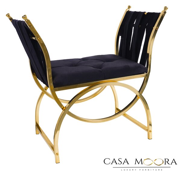 Bancheta pentru hol si living, stil luxury finisaj auriu catifea neagra