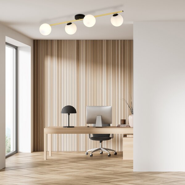 Euluna Plafonieră Glassy 4 becuri liniară negru/auriu/opal, reglabil, Negru, Camera de zi / sufragerie, Sticlă, Modern