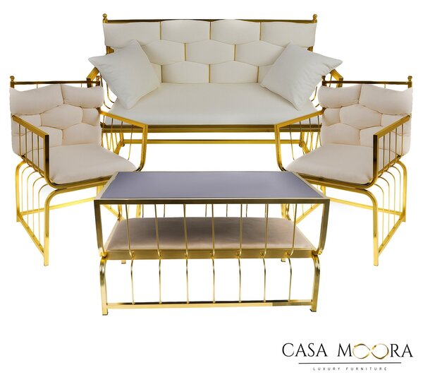 SET CANAPEA CU DOUA FOTOLII + MASA / GOLD