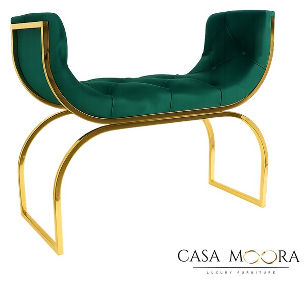 Bancheta pentru hol si living, stil luxury finisaj auriu catifea verde smarald
