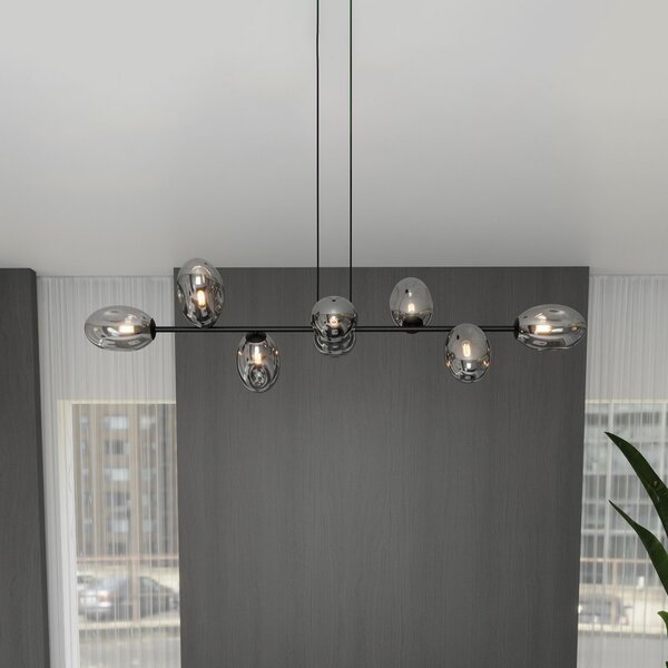 Euluna Lampă suspendată Glassy, 8 becuri, sticlă ovală, grafit, reglabil, Negru, Camera de zi / sufragerie, Sticlă, Modern