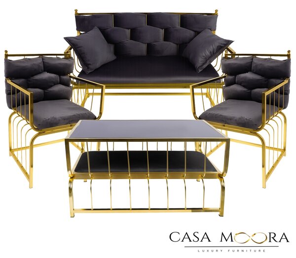 SET CANAPEA CU DOUA FOTOLII + MASA / GOLD