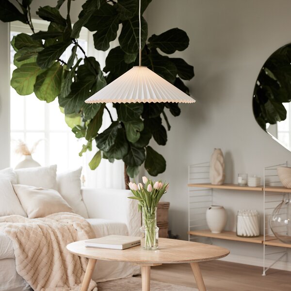 PR Home Lampă suspendată Dora, Ø 60 cm, hârtie, alb, reglabil, Alb, Camera de zi / sufragerie, Hârtie / Carton, Scandinavă