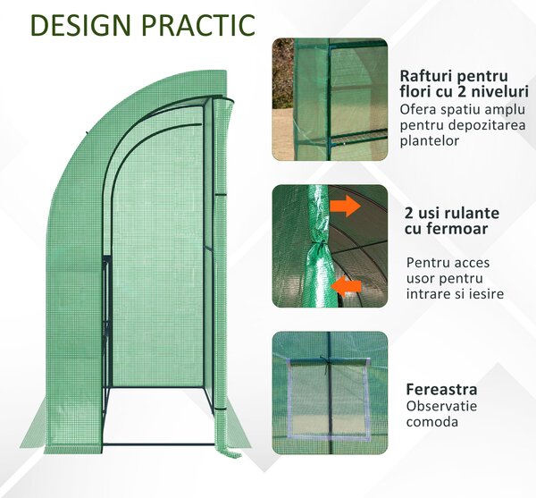 Outsunny Sera de Perete pentru legume, fructe, plante din Otel si PE, protectie plante 200x100x213cm | Aosom Romania