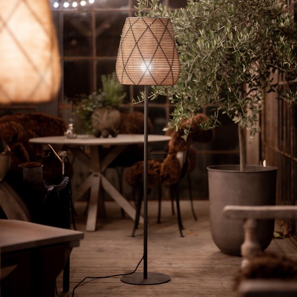 PR Home Lampă de terasă Agnar Lollo, gri, aspect rattan, 154 cm, Negru, Metal