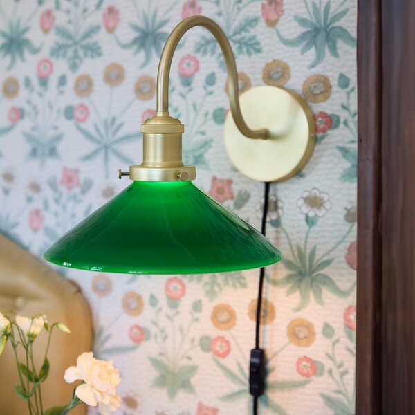PR Home Axel, aplice de perete, culoare alamă, abajur din sticlă verde, Bronz / Alamă Veche, Camera de zi / sufragerie, Sticlă, Vintage, Perete rotund