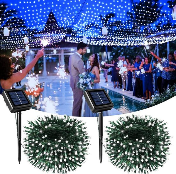 Instalatie cu incarcare solara, 300 LED, 30 metri, Alb rece