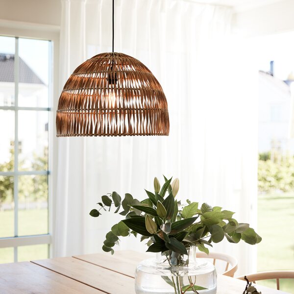 PR Home Lampă suspendată Lace, abajur din ratan, Ø 46 cm, reglabil, Lemn, Camera de zi / sufragerie, Lemn, Scandinavă