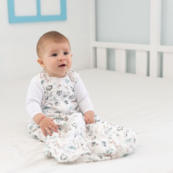Sac de dormit din bumbac flausat cu fermoar dublu 6-12 luni Kidizi Safari, 1 tog, pentru toamna/iarna