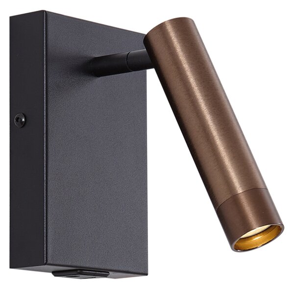 Lampă de perete modernă neagră cu bronz închis reglabilă cu USB-C - Croft
