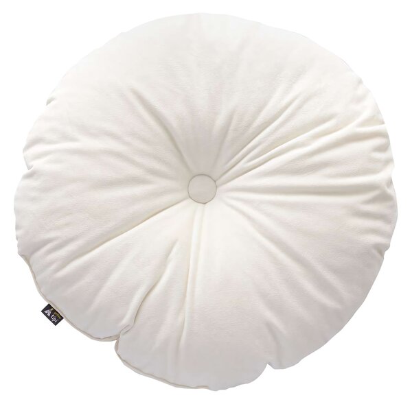 Pernă rotundă din catifea cu buton culoare crem Țesătură gloss, catifea