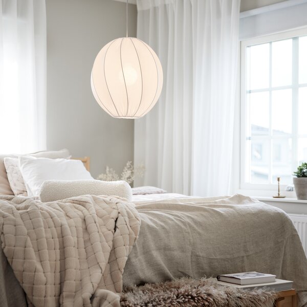 PR Home Olivia lampă suspendată, abajur textil, alb, Ø 35 cm, reglabil, Alb, Camera de zi / sufragerie, Țesătură / Textil, Scandinavă, glob