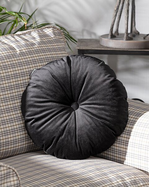 Pernă rotundă din catifea cu buton culoare negru Țesătură gloss, catifea