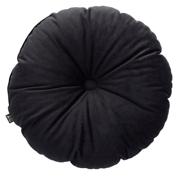 Pernă rotundă din catifea cu buton culoare negru Țesătură gloss, catifea