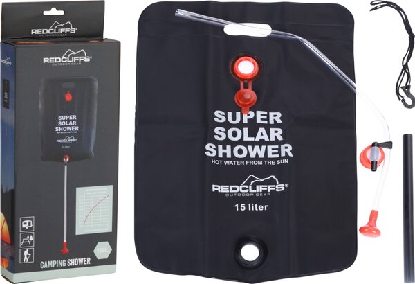 Duș solar camping RedCliffs, capacitate 15L, încălzire apă cu energie solară