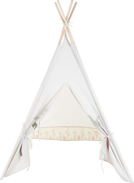 Cort Teepee alb pentru copii cu detalii naturale