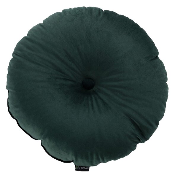 Pernă rotundă din catifea cu buton culoare verde Țesătură gloss, catifea