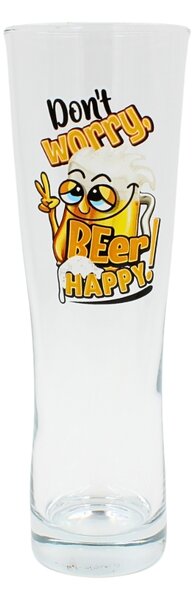 Pahar bere, 500 ml, mesaj funny “Don’t worry, beer happy!"