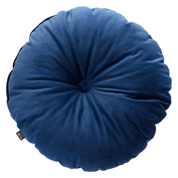 Pernă rotundă din catifea cu buton culoare bleumarin Țesătură gloss, catifea