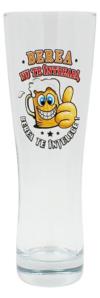 Pahar bere, 500 ml, mesaj funny “Berea nu te întreabă, berea te înțelege!"