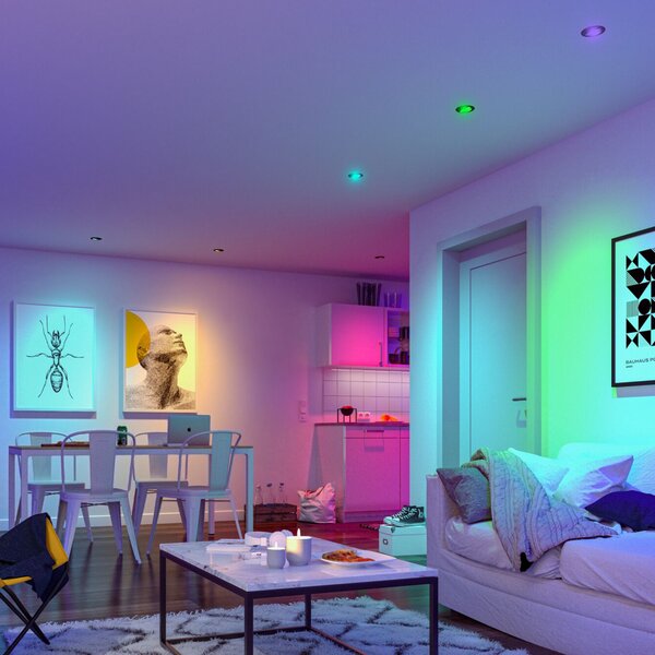 Paulmann Coin Base LED de bază cu LED-uri încastrate negru 3 RGBW ZigBee, reglabil, Negru, Camera de zi / sufragerie, Metal, Modern, Plafon încastrat