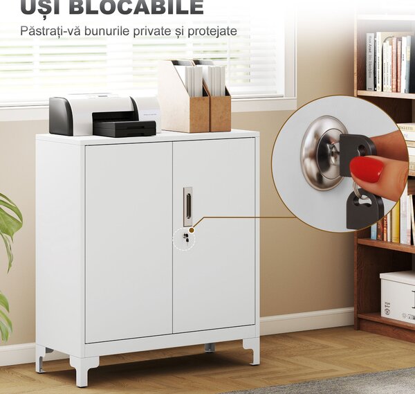 HOMCOM Mobilier de birou cu 3 rafturi, 2 uși și chei, 80x35x91 cm, Alb | Aosom Romania