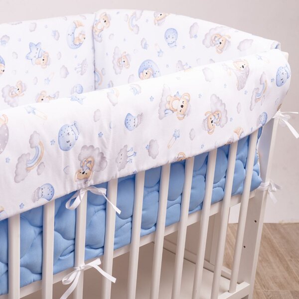 Lenjerie patut Maxi cu aparatori laterale matlasate pentru pat 120x60 cm Koala Dreams Blue