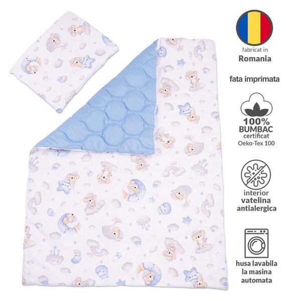 Lenjerie patut Maxi cu aparatori laterale matlasate pentru pat 120x60 cm Koala Dreams Blue