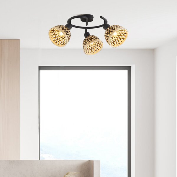 Searchlight Plafonieră Lance, 3 becuri, bambus, reglabil, Negru, Camera de zi / sufragerie, Metal, Modern
