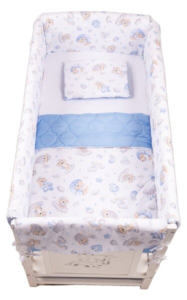 Lenjerie patut Maxi cu aparatori laterale matlasate pentru pat 120x60 cm Koala Dreams Blue